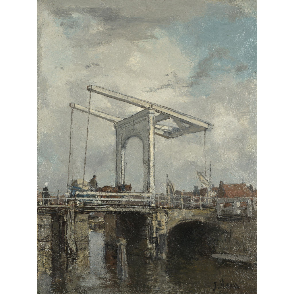 【オーダー油絵 】 ヤコブ・マリス オランダの街のはね橋 【選べるサイズ／選べる額縁付】
