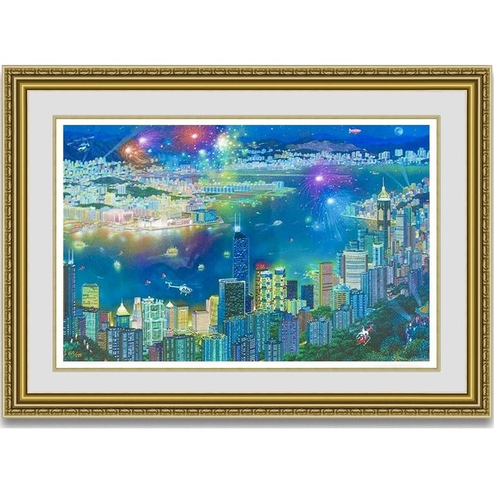 アレクサンダーチェン 「香港の夜景」 額縁付き