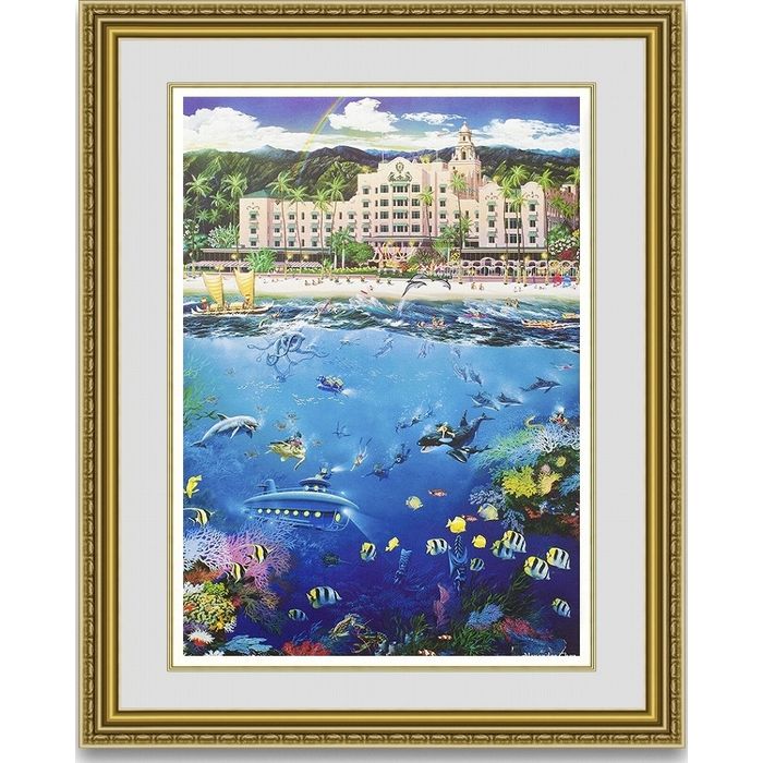 アレクサンダーチェン「WAIKIKI BEACH" HAWAII」 額縁付き