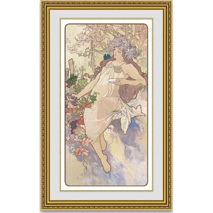 ミュシャ 四季　秋　オータム 額縁付き