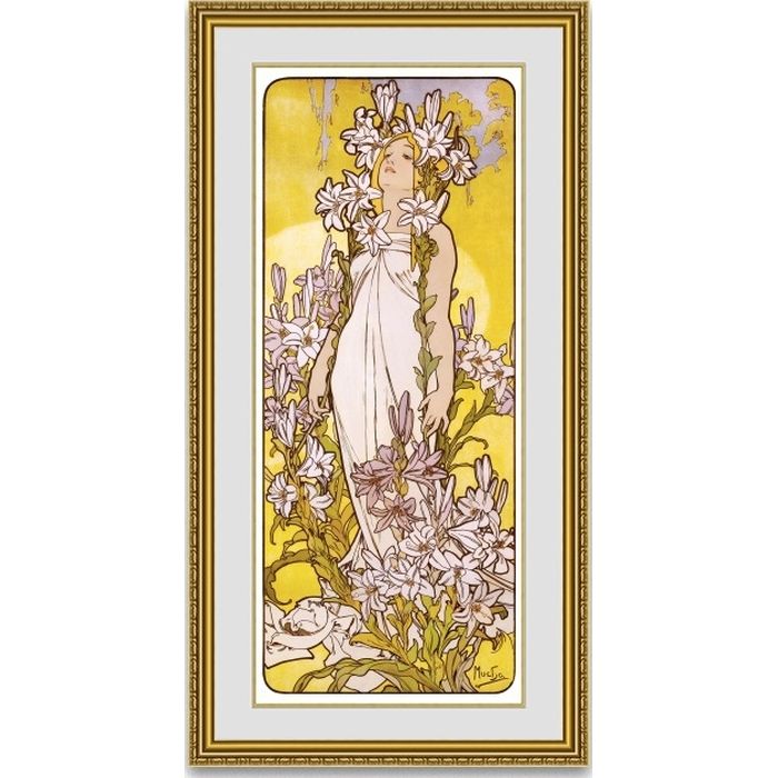 ミュシャ 百合 額縁付き