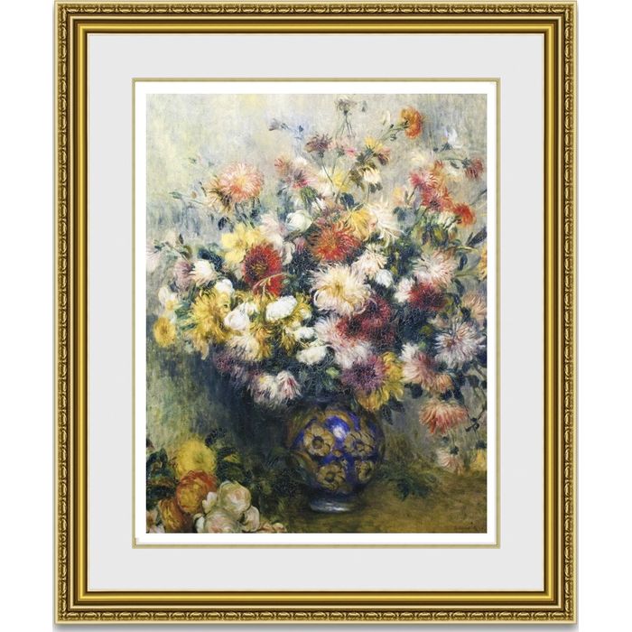 【おすすめ豪華額装】ルノワールダリア 面金加工ゴールドと麻布マット、UVカットアクリル仕様