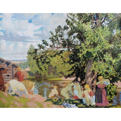 【オーダー油絵 】 ボリス・クストーディエフ 水浴び 【選べるサイズ／選べる額縁付】