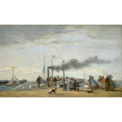 【オーダー油絵 】ウジェーヌ・ブーダン トゥルーヴィルでの桟橋と埠頭 【選べるサイズ／選べる額縁付】