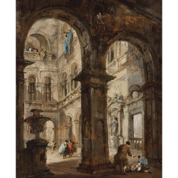 【オーダー油絵 】 フランチェスコ・グアルディ 建築物の気ままな風景 【選べるサイズ／選べる額縁付】