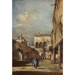 【オーダー油絵 】 フランチェスコ・グアルディ 中庭のある建築の空想 【選べるサイズ／選べる額縁付】