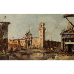 【オーダー油絵 】 フランチェスコ・グアルディ ヴェネツィアの国立造船所の入り口 【選べるサイズ／選べる額縁付】