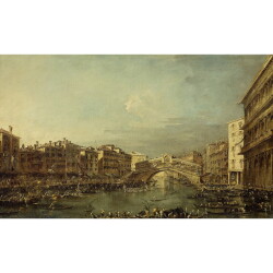 【オーダー油絵 】 フランチェスコ・グアルディ ヴェネツィアのリアルト橋のある大運河に浮かぶレガッタ 【選べるサイズ／選べる額縁付】