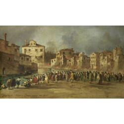 【オーダー油絵 】 フランチェスコ・グアルディ サン・マルクオーラの油槽所の火事 【選べるサイズ／選べる額縁付】