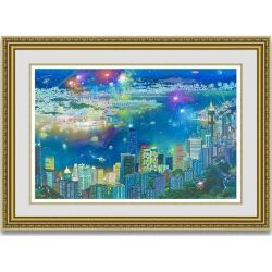 アレクサンダーチェン 「香港の夜景」 額縁付き