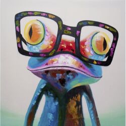 キャンバスアート カラフルフロッグ 直筆オリジナル作品