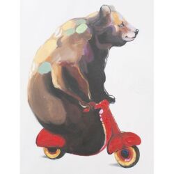キャンバスアート 自転車に乗る熊 直筆オリジナル作品