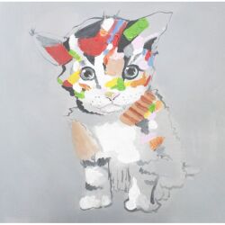 キャンバスアート カラフルな猫 直筆オリジナル作品
