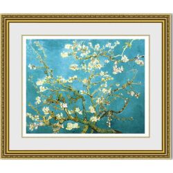 【おすすめ豪華額装】ゴッホ 花咲くアーモンドの枝 面金加工ゴールドと麻布マット、UVカットアクリル仕様