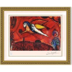 【おすすめ豪華額装】シャガール ソロモン雅歌 IV 面金加工ゴールドと麻布マット、UVカットアクリル仕様