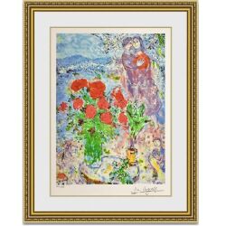 【人気作品】シャガール 赤い薔薇と恋人たち 額縁付き