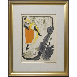 【伝統のムルロー工房制作】ロートレック「ジャルダン・ド・パリのジャンヌ・アヴリル」 面金加工付 麻布マット仕様 額縁付き