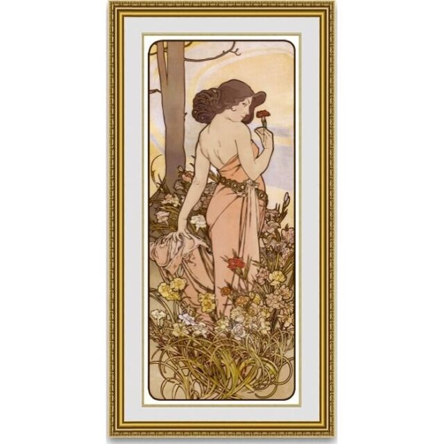 ミュシャ　Mucha リトグラフ カーネーション Carnation Mucha・エナメル絵付けステンドグラス – Vis-à-Vis