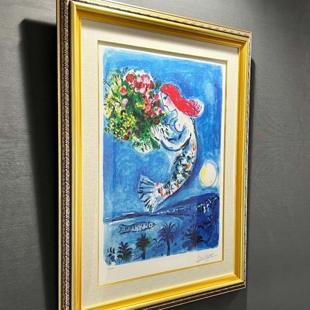 シャガール、【サン・ジャンの太陽】、画集画、新品高級額 額装付、状態良好 シャガール、【サン・ジャンの太陽】、画集画、新品高級額 額装