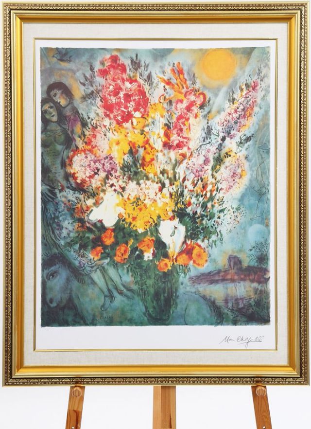 楽天ランキング1位受賞 おすすめ豪華額縁仕様シャガール 天に捧げる花束 の購入なら絵画販売のアートギャラリー南青山