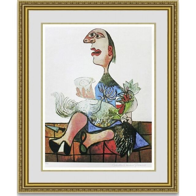 ピカソpicasso、鳥籠、希少画集画、新品高級額、額装付、状態良好  