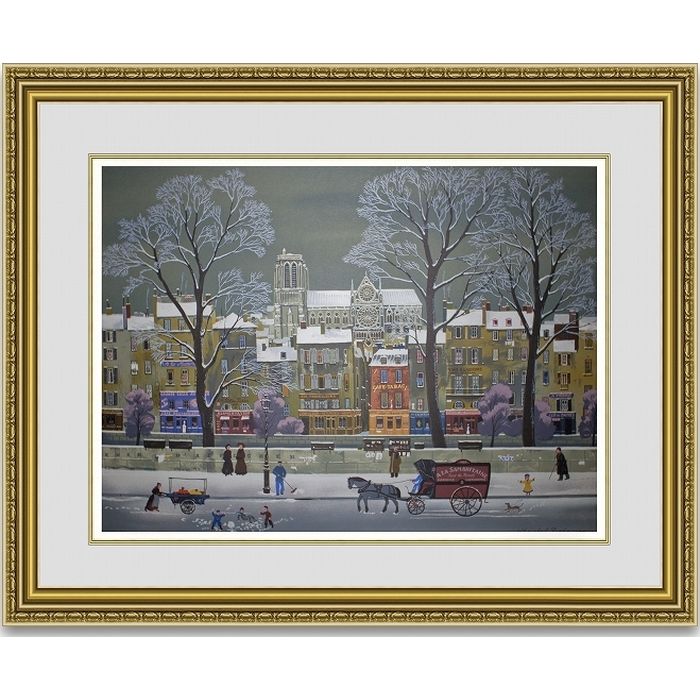 ミッシェルドラクロワ「La Neige sur la Seine」 額縁付き