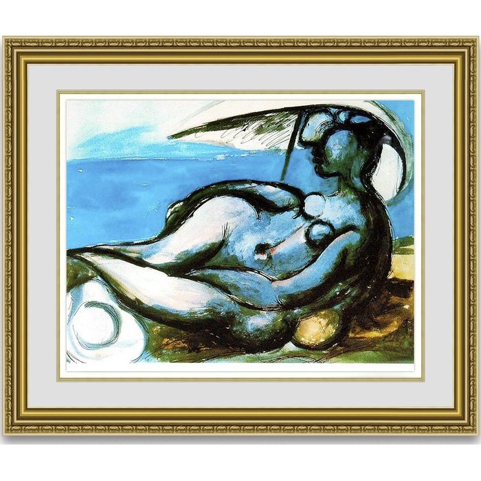 ピカソ Reclining Nude at Beach 額縁付き