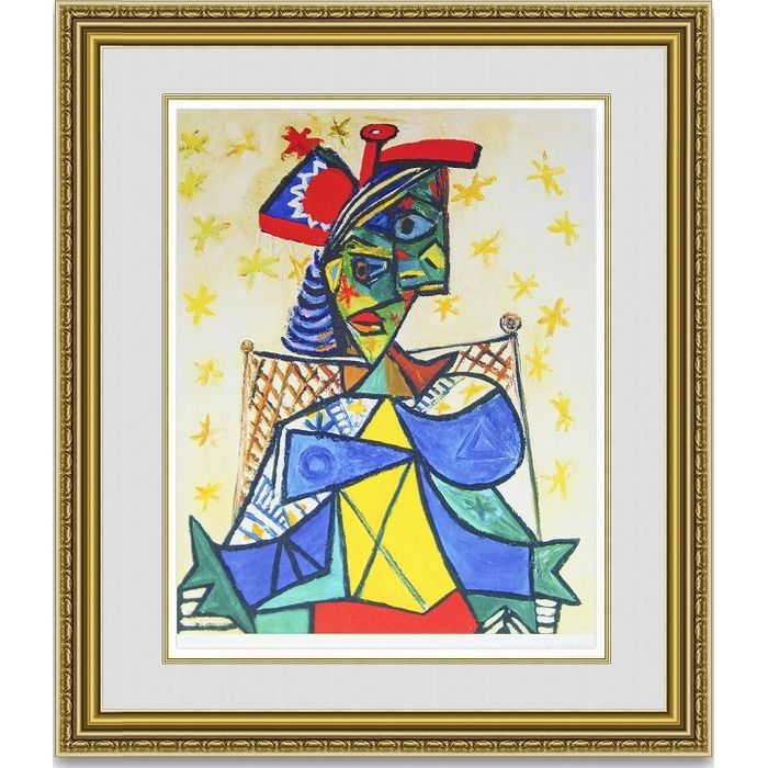 ピカソ Seated Woman with Red and Blue Hat 額縁付き