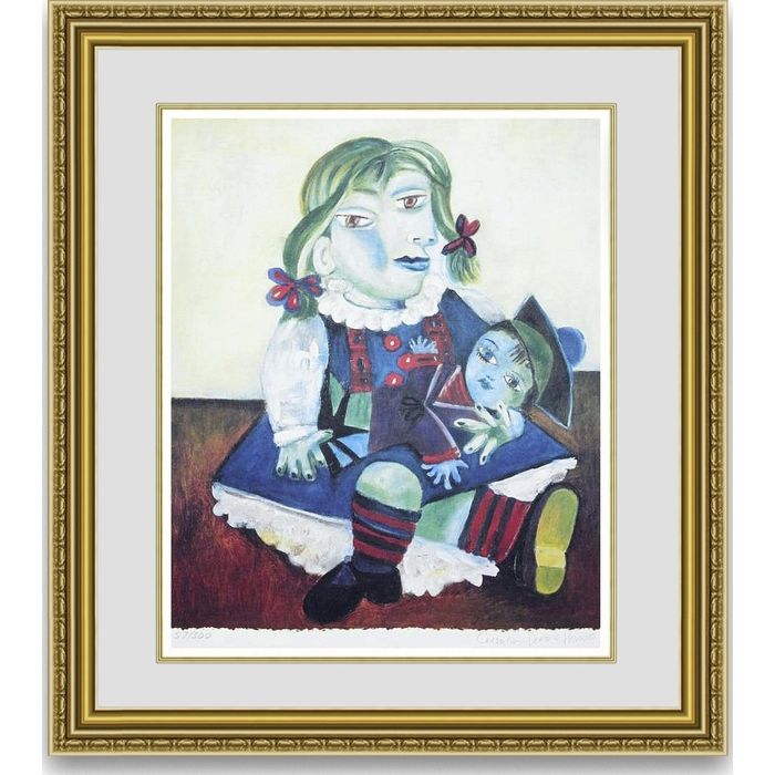ピカソ 人形を抱くマヤ 額縁付き