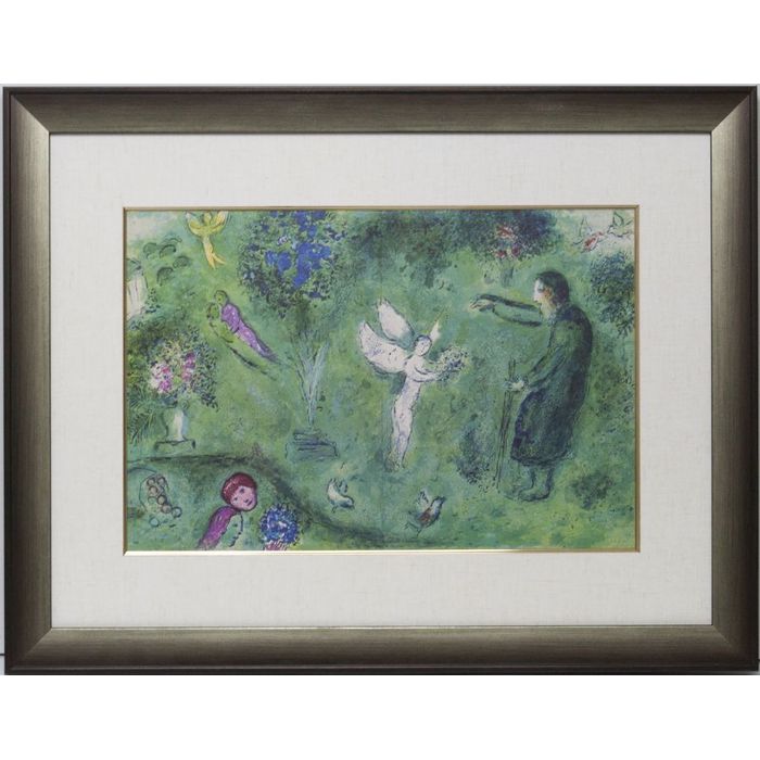 【ヴィンテージアート】1977年 シャガール ダフニスとクロエ フィレータスの果樹園ゴールド面金加工・麻布マット加工付