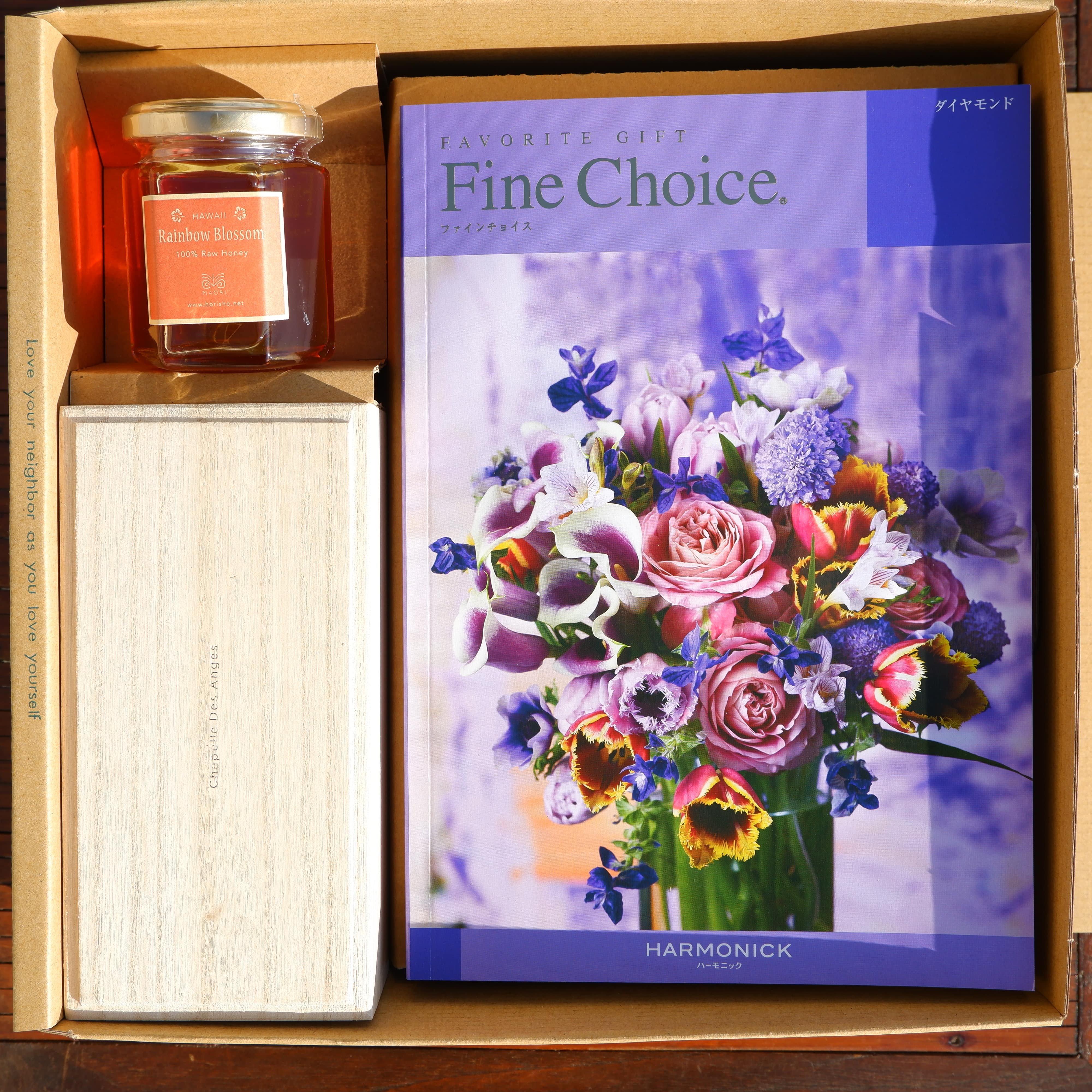 【選べるSWEETS】3万円のお祝い返しに　オリジナル木箱入りSWEETS/レインボーブロッサムハニー/カタログギフトダイヤモンド（10,800円コース）