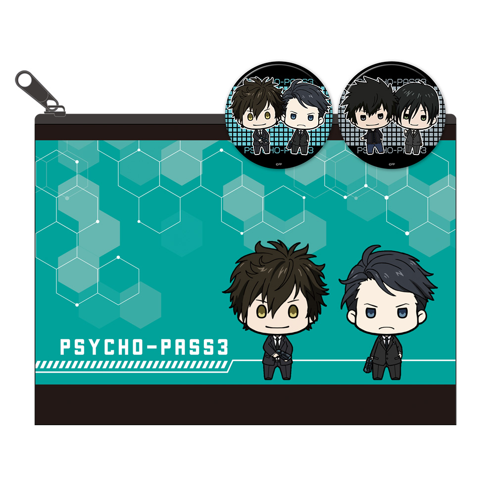 Psycho Pass サイコパス 3 缶バッジ付フラットポーチ Psycho Pass サイコパス 3 缶バッジ付フラットポーチ
