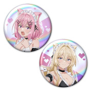 わたしが恋人になれるわけないじゃん、ムリムリ!（※ムリじゃなかった!?） ホログラム缶バッジ2個セット れな子&真唯 猫耳水着メイドver【描き下ろし】