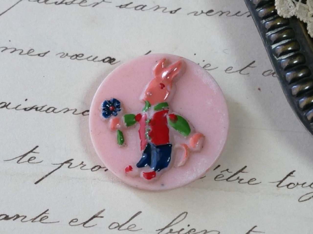 フランスプラスチックバニーボタン（Pink）