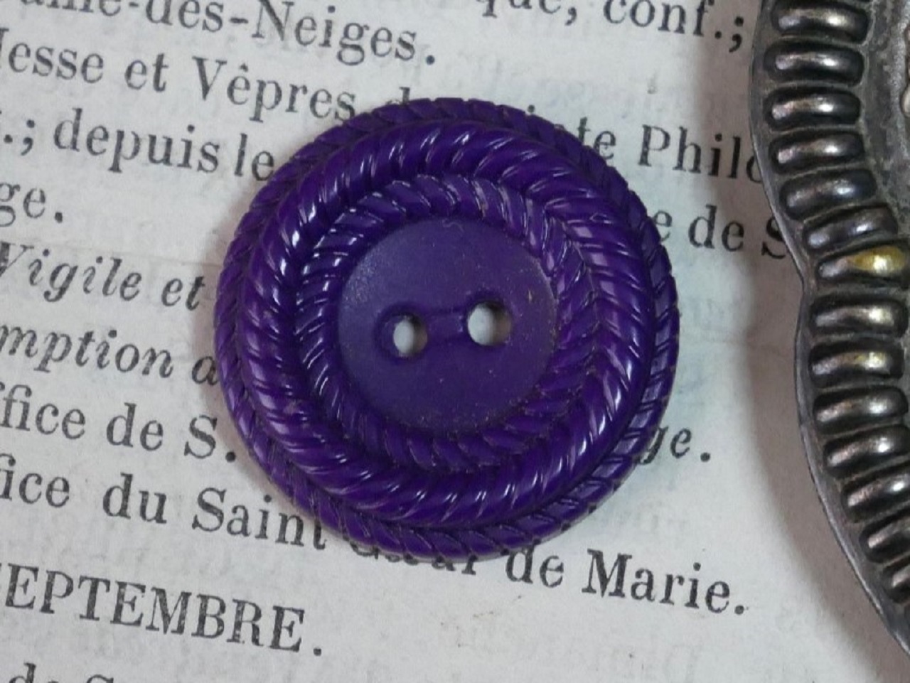 フランスヴィンテージダークバイオレットプラスチックボタン(直径2.2cm/P50)