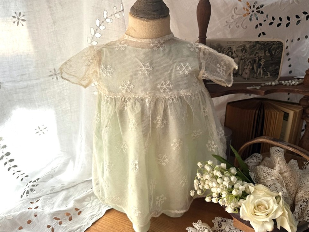 チュールレース＆サテンベビーワンピース