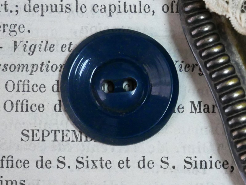 フランスアンティークプラスチックボタン（ラウンドダークグリーンシュブルーM/M48）