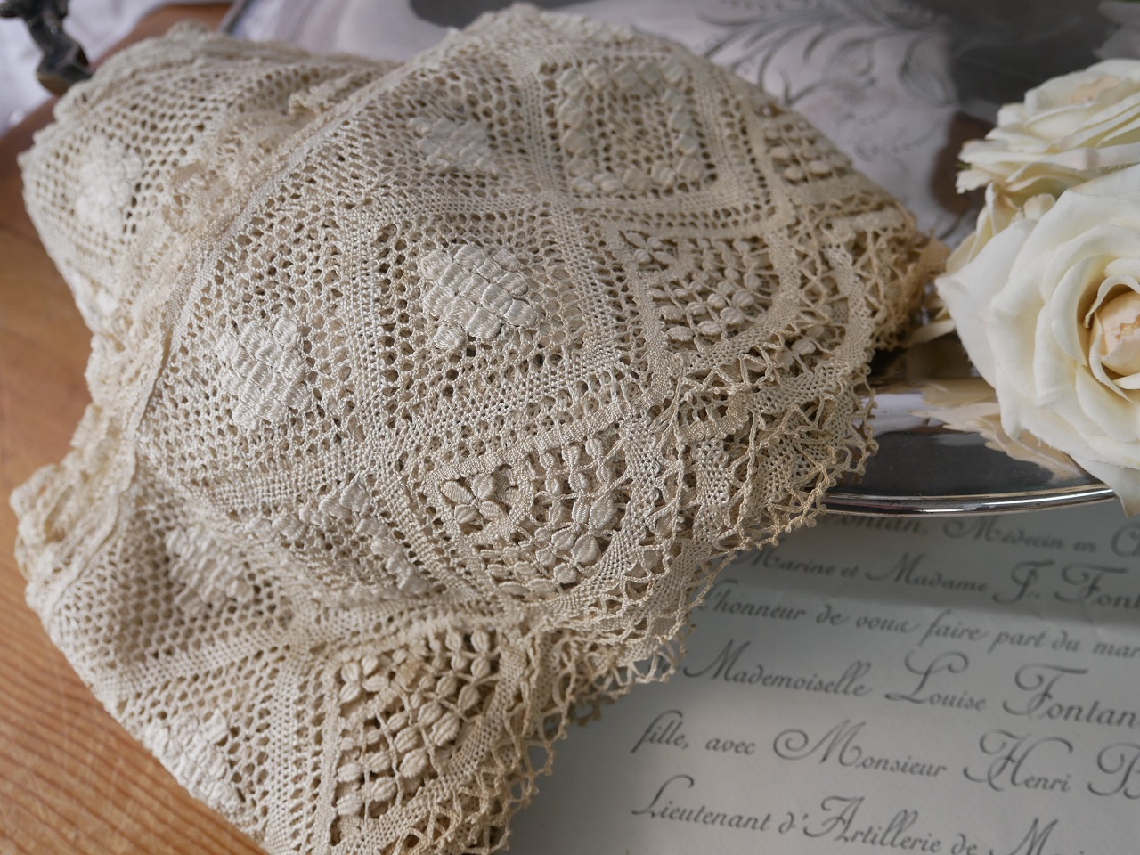 フランスアンティ―クハンドメイドボビンレース L（カット販売）