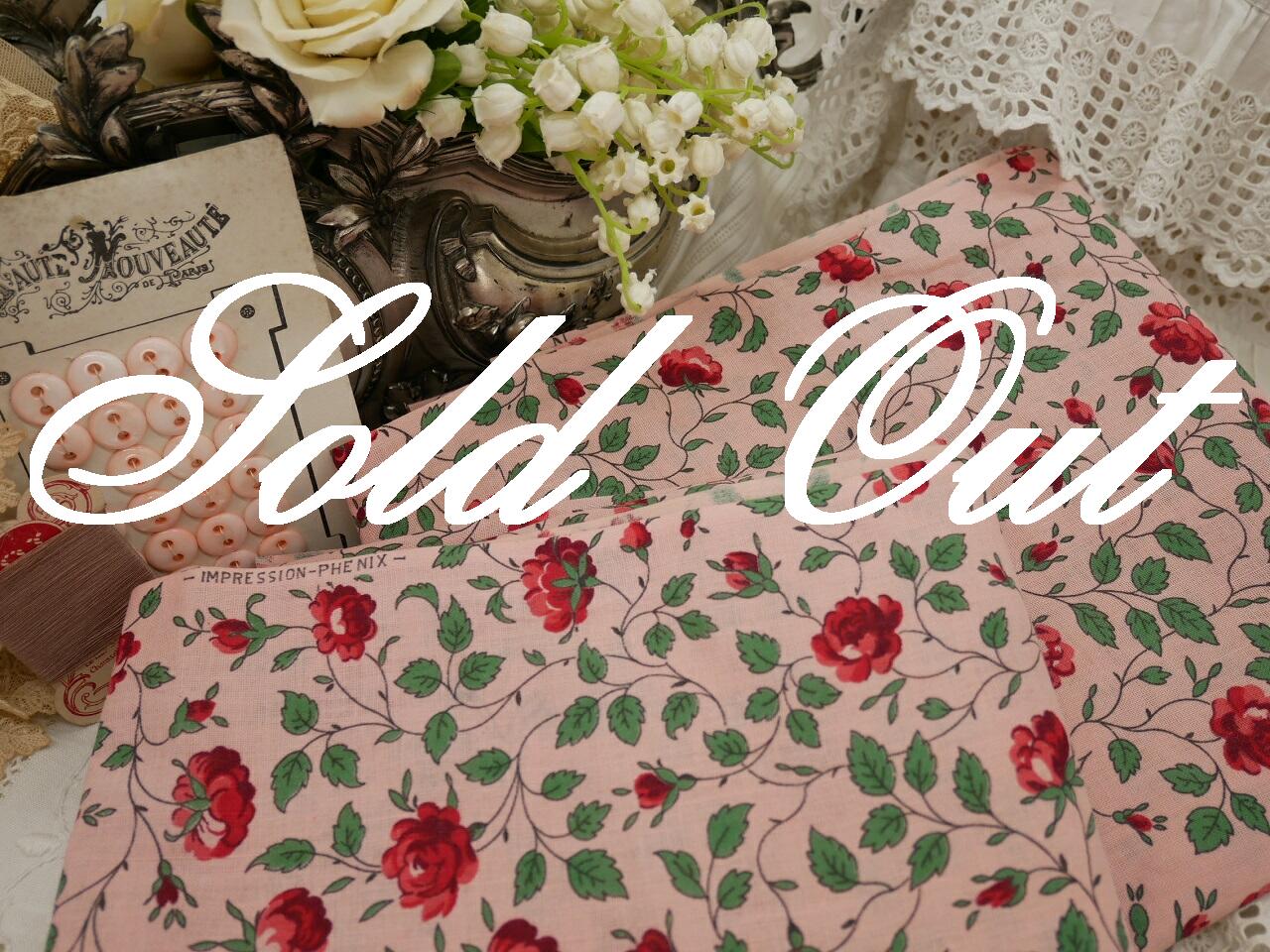 フランスコットンカットクロス（Pink/ローズ柄）B