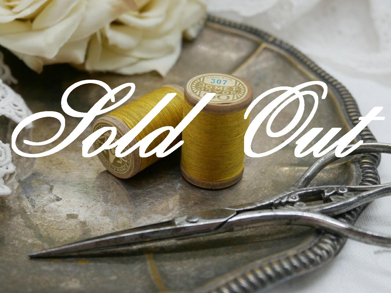 アンティークDMCミニ木製コットン糸巻き2個セット（イエロー）