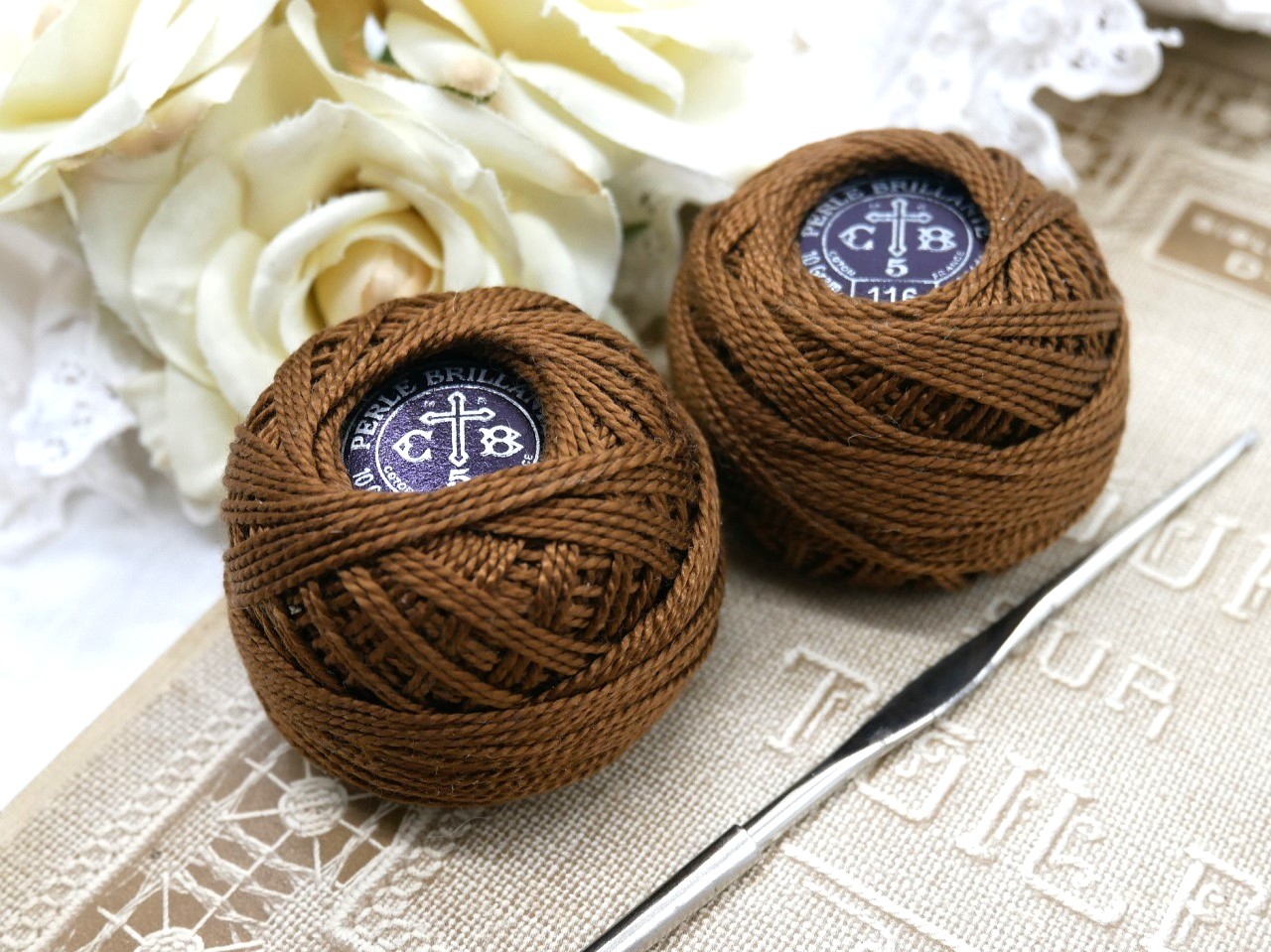 フランスCARTIER-BRESSONブラウンコットン編み糸2個セット