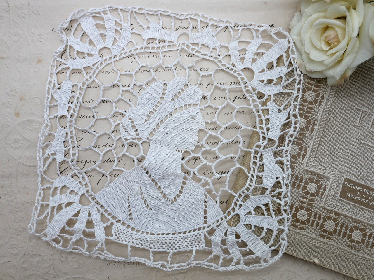 超希少長尺フランスアンティークポワンドガーズニードルレースコットン350cm 19世紀末 アンティーク ポワンドガーズのボーダー ニードル