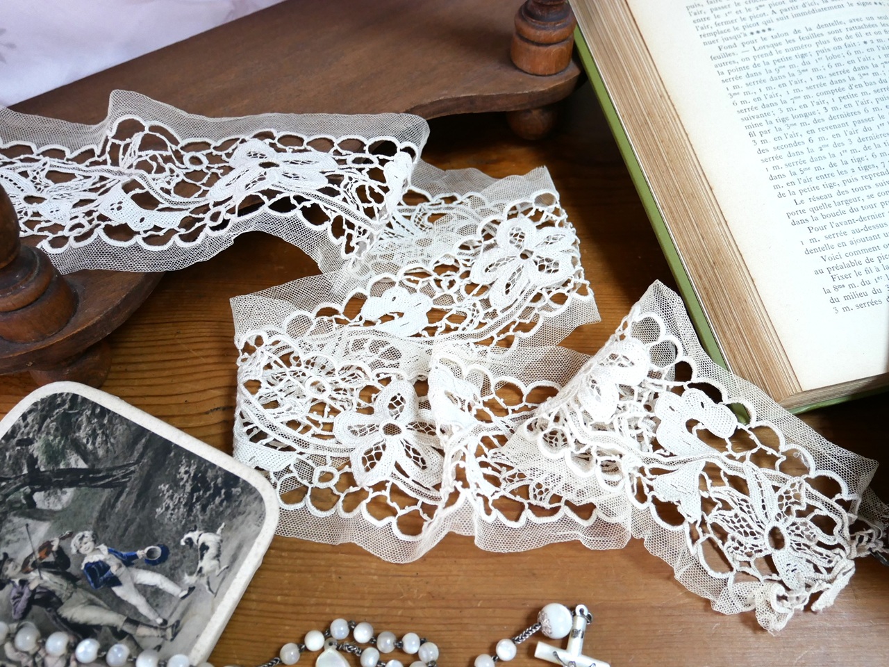 アンティ―クニードルポイント＆チュールコンビネーションレース