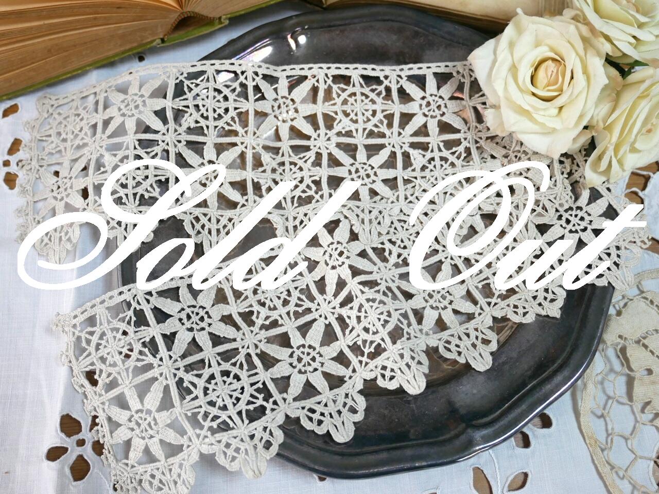 フランスアンティ―クハンドメイドボビンレース装飾パーツ２点セット