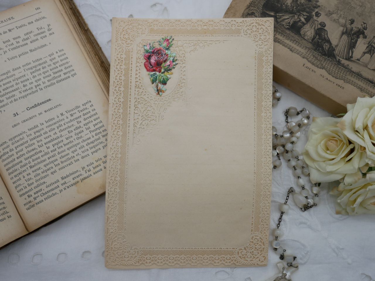 フランスアンティークレターペーパー Rose Rouge