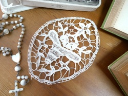 フランスアンティークオーバルフラワーデザインモチーフレース