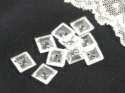 フランスヴィンテージミニクリアガラススクエアボタン（0.9cm角）10個セット