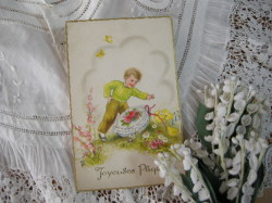 イースターポストカード（少年とヒヨコ）