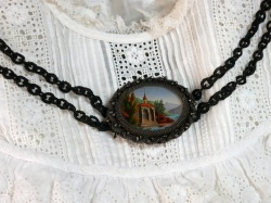 アンティークエナメル風景画ペンダントトップアクセサリー