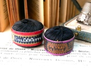 フランスアンティークブラックリネンボビン2点セット